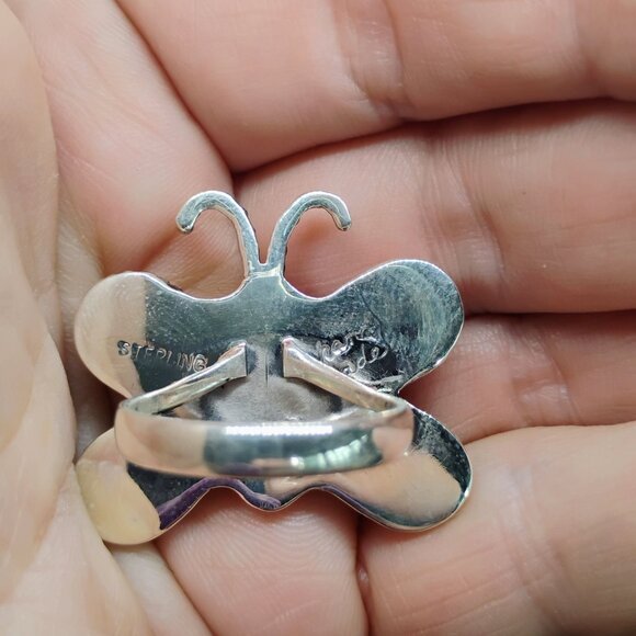 Southwest Butterfly Ring Sterling Silver Turquoise Purple Spiny Oyster Size 8 - Picture 5 of 7